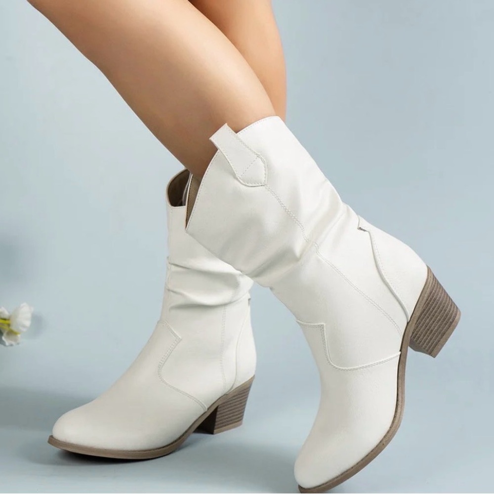 White Western Ankle Boots - Picture 1 of 12